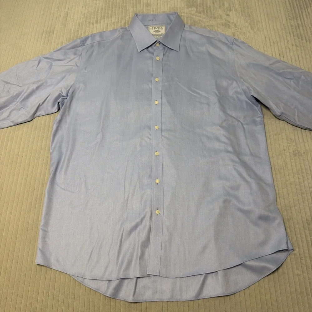 Charles Tyrwhitt Classic Fit Dress Shirt 18 37 Blue 100% Cotton